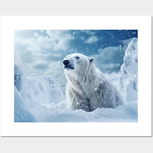 Polar Bear Animal Wildlife Wilderness Colorful Realistic Illustration Posters and Art